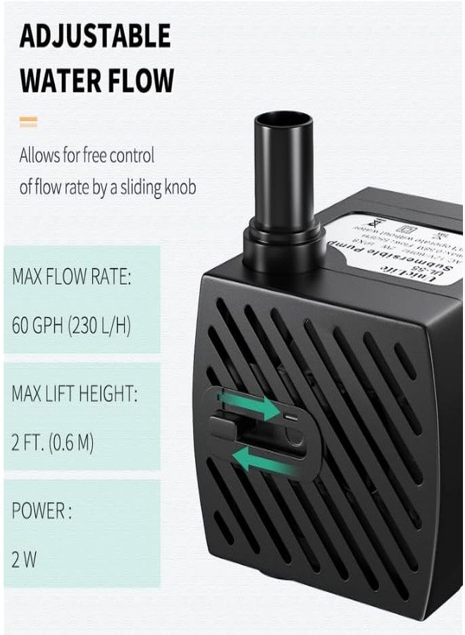 Uniclife Pet Replacement Pump 60 GPH 2W 2ft High Lift Quiet Pump for Smart Pet Fountains 12 V Compact Submersible Water Pump with 120 V Converter Adaptor for Nano Fish Tanks Bowls Up to 5 Gallons - Image 5